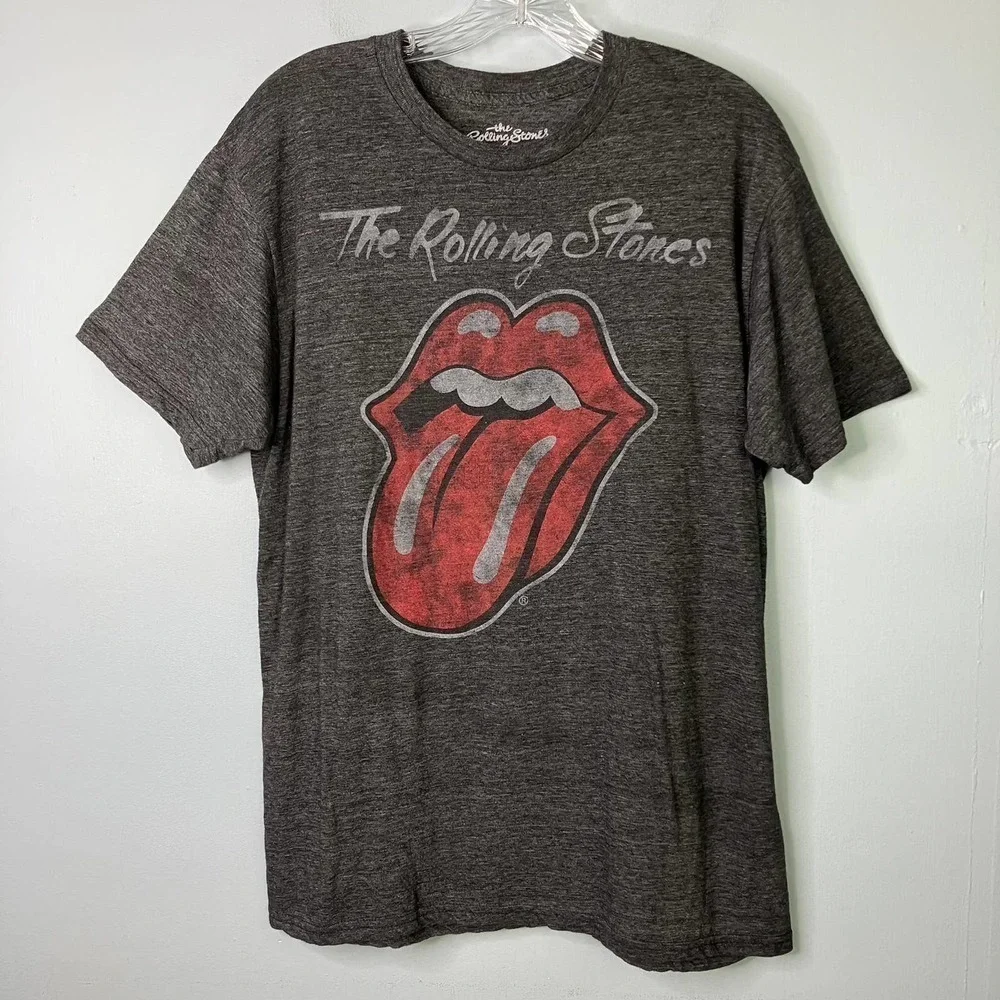 The Rolling Stones Bravado Distressed Tongue Logo Band Tee Heathered Gray Size L - Picture 1 of 11